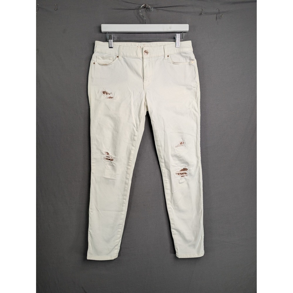 White House Black Market The Skinny Ankle Jeans White Distressed Size 6 23-1586